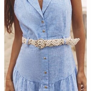 Zara Blue Linen Dress with Cream Woven Belt